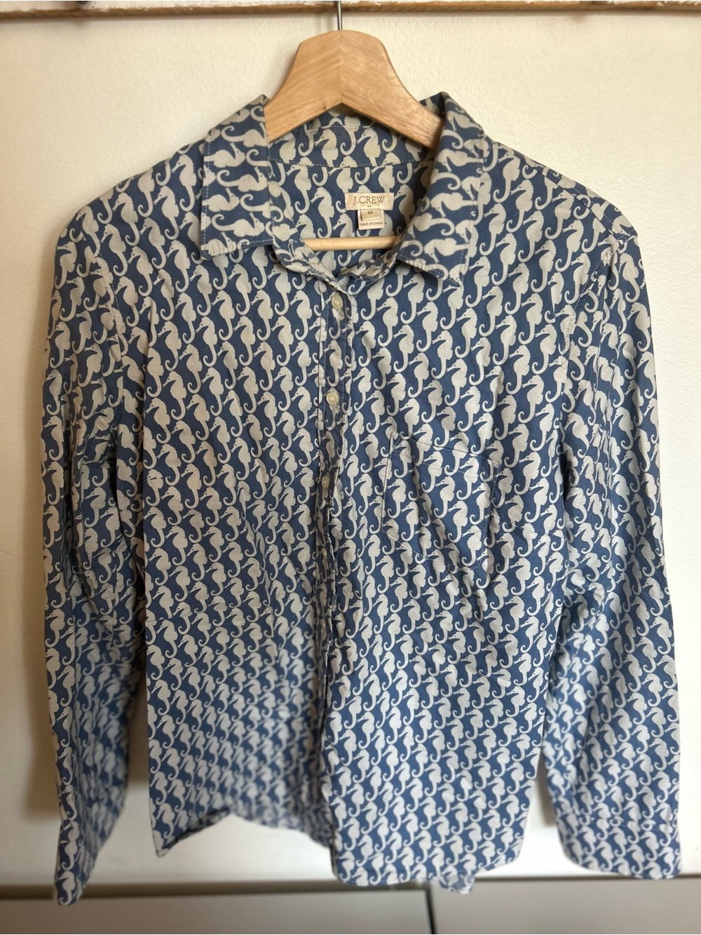 Vintage J.Crew Blue Seahorse Print Button-Up Shirt